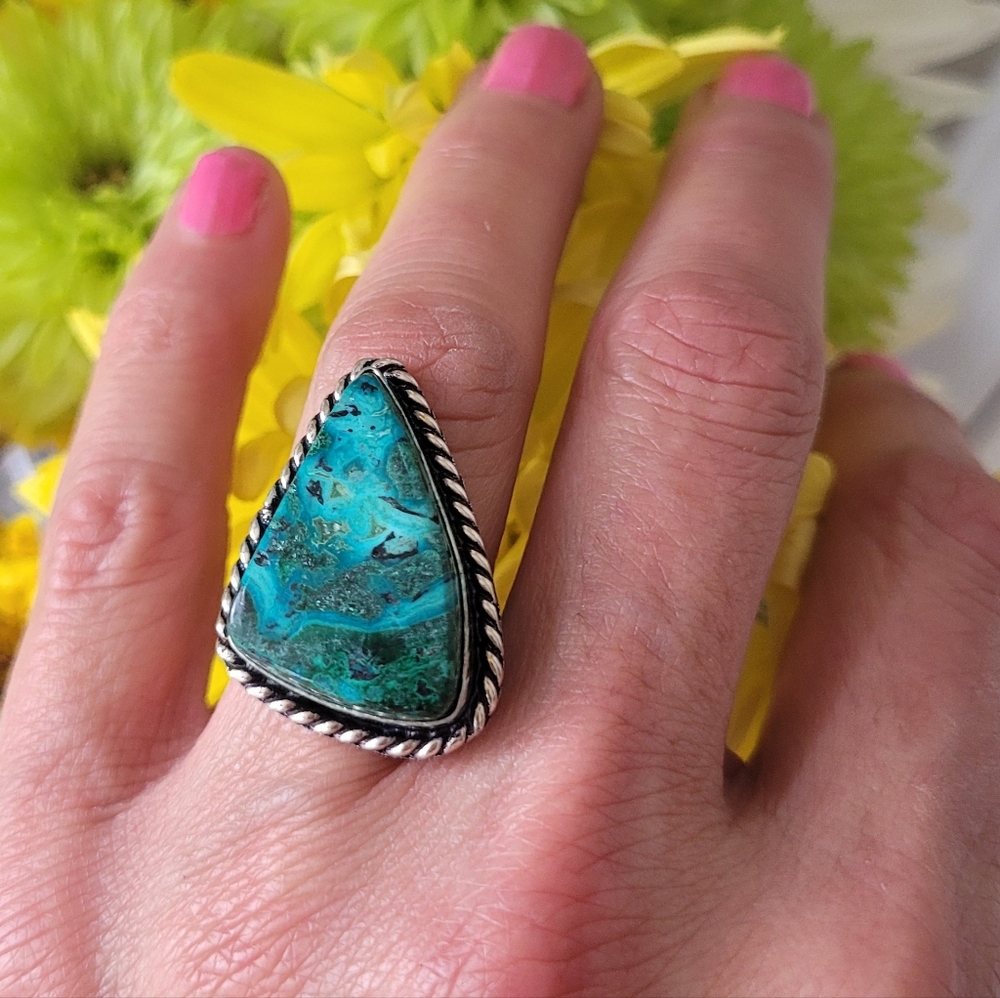 🩵Crysocolla Malachite Gemstone Ring Sterling Silver 925 Stamped